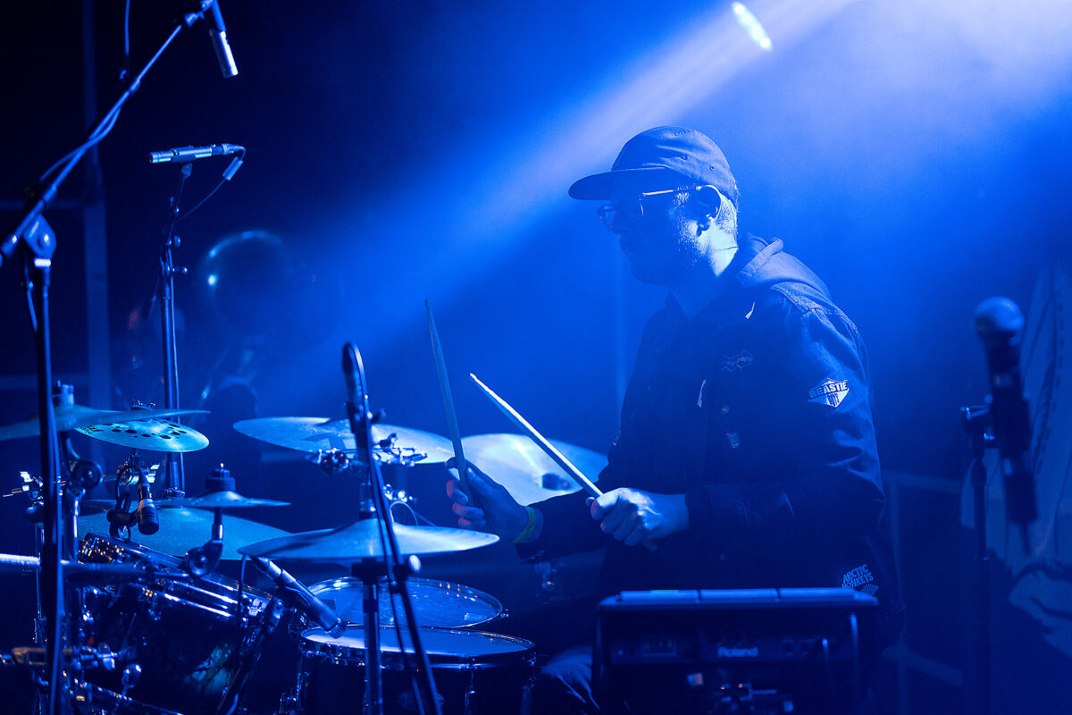 Drummer of Hunneg-Strëpp live on stage, event photography for organisers by Am Fokus Luxembourg